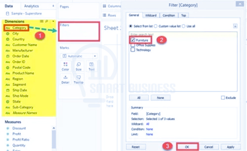 ایجاد فیلتر ابعاد (Dimension) در Tableau