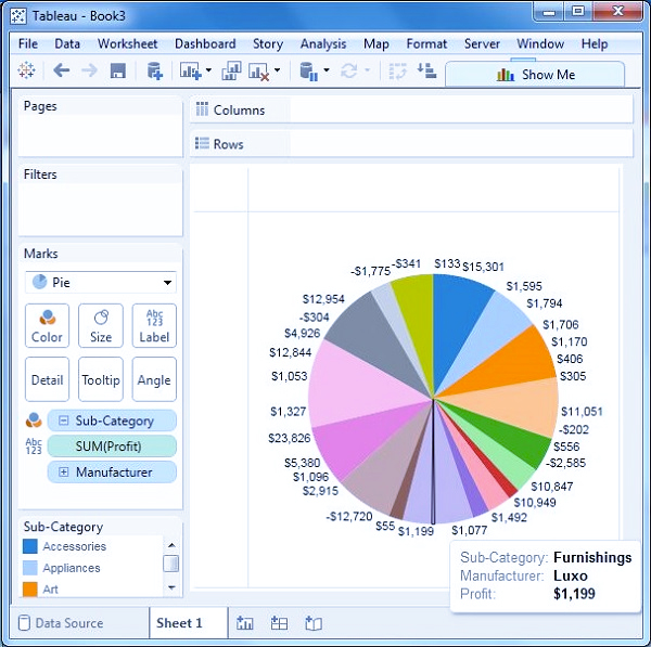 نمودار دایره ای (Pie Chart) در تبلو