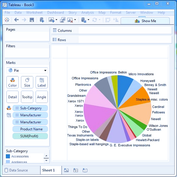 نمودار دایره ای (Pie Chart) در تبلو
