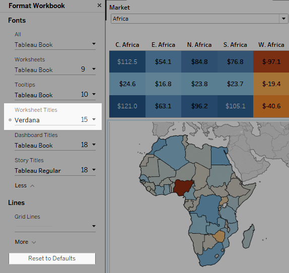 Formatting at the workbook level in tableau