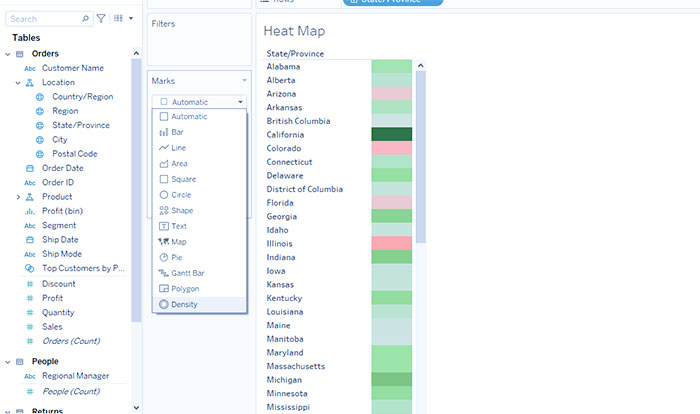 نقشه حرارتی Heat Map در Tableau
