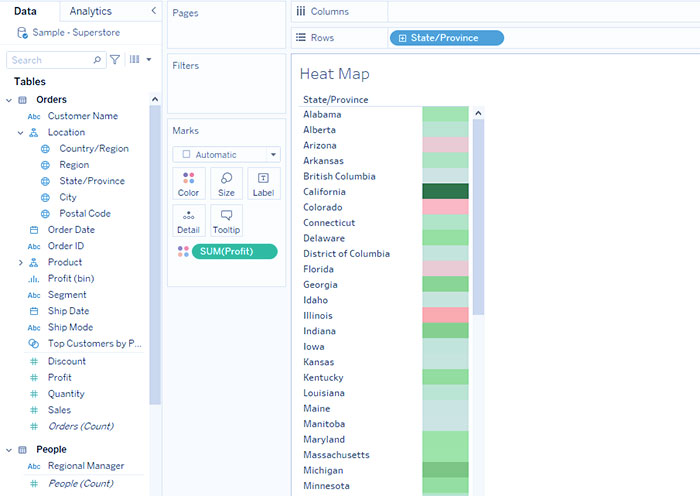 نقشه حرارتی Heat Map در Tableau