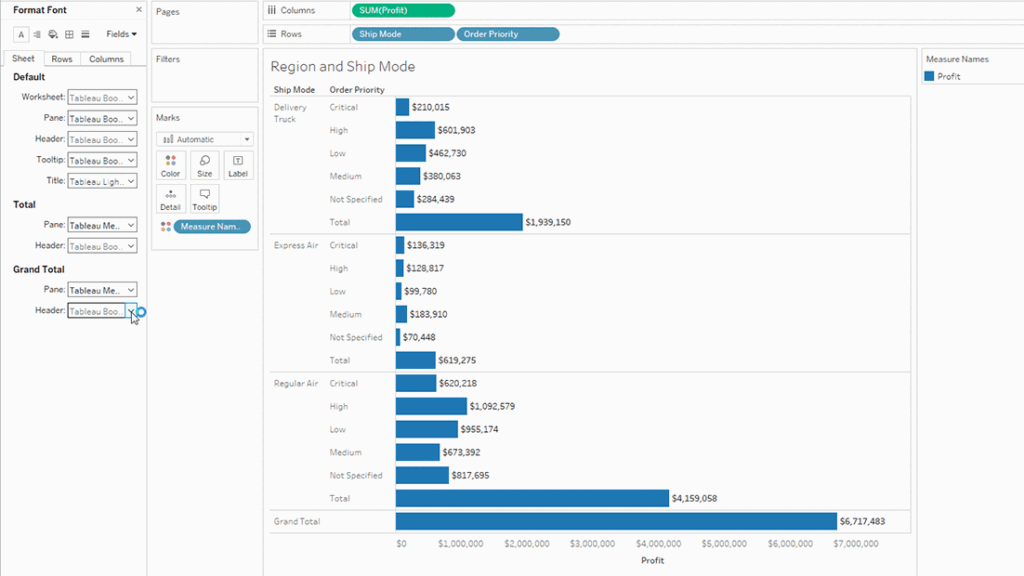 قالب‌ بندی متن و فونت در Tableau