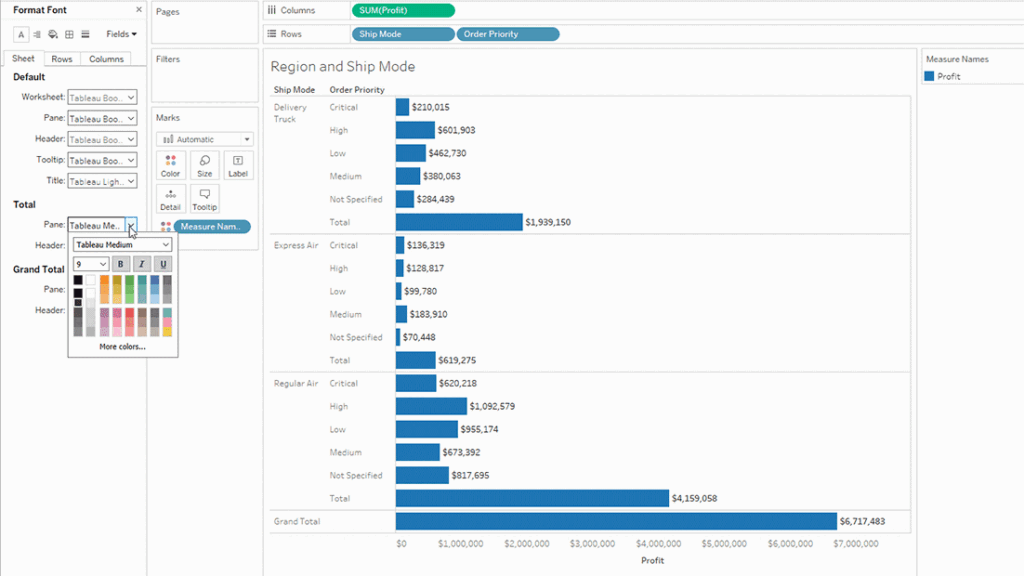 قالب‌ بندی متن و فونت در Tableau