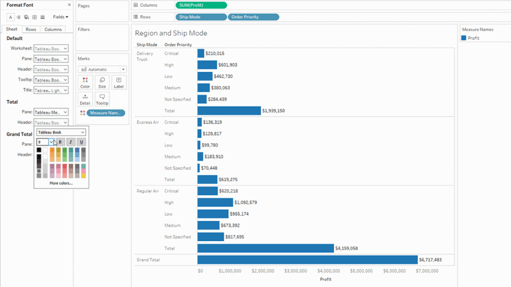 قالب‌ بندی متن و فونت در Tableau