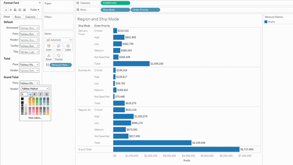 قالب‌ بندی متن و فونت در Tableau
